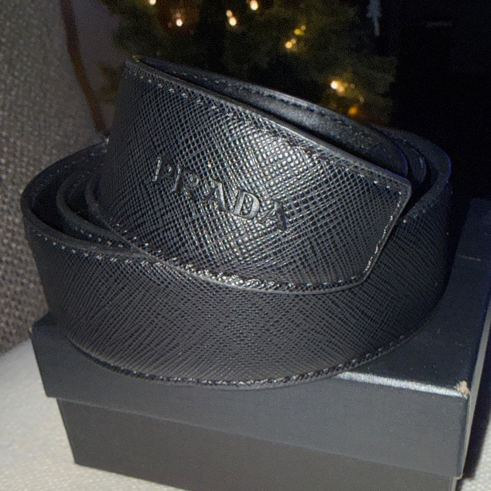 Prada Black Leather Belt with Silver Buckle - Picture 3 of 3